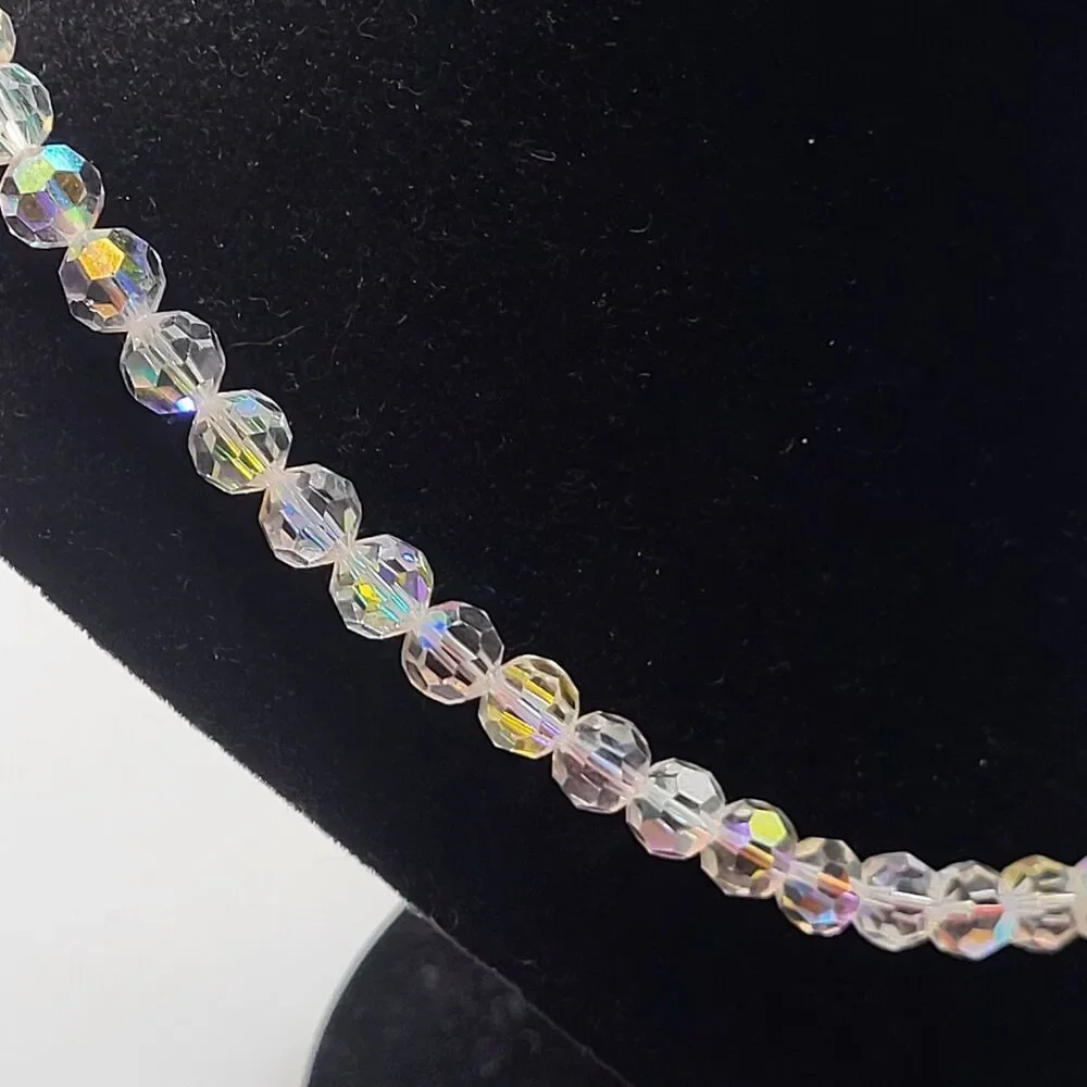 Vintage 50s Faceted AB Crystal Single Strand Necklace 24in